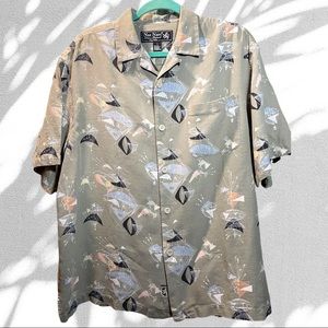 NAT NAST | L | Retro Atomic Boomerang MCM Print Bowling Shirt 100% Silk